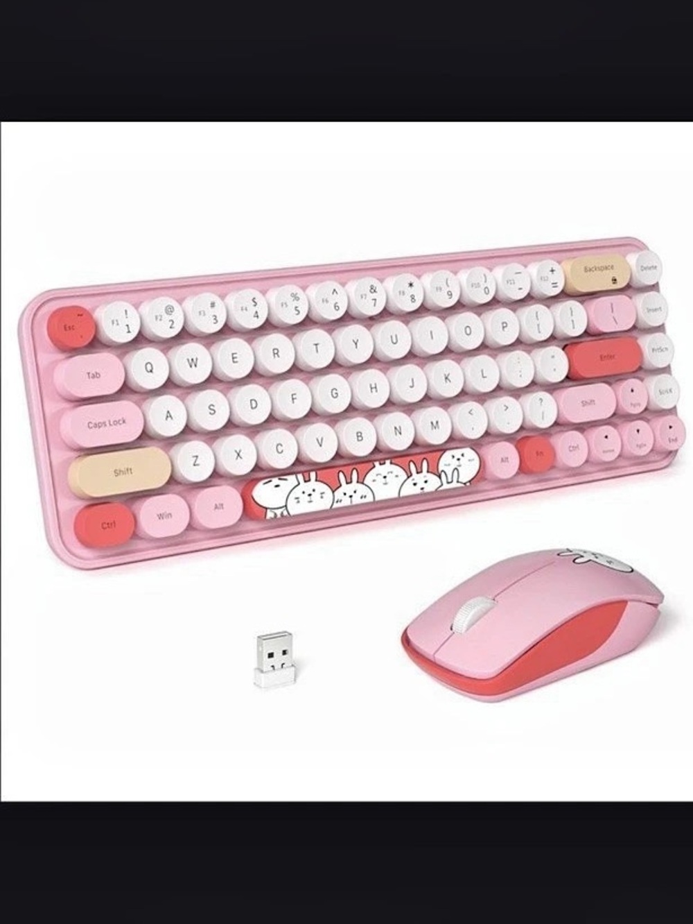 Cute Wireless Keyboard and Mouse Combo Bunny Pink Keyboard & Mouse Set